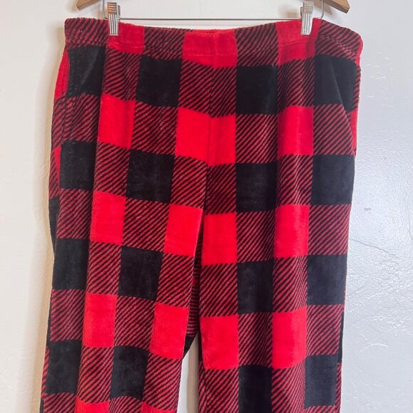 Joyspun Women's Plush Hoodie and Joggers Pajama Set 2-Piece XL Fleece Red/Black - Picture 12 of 16